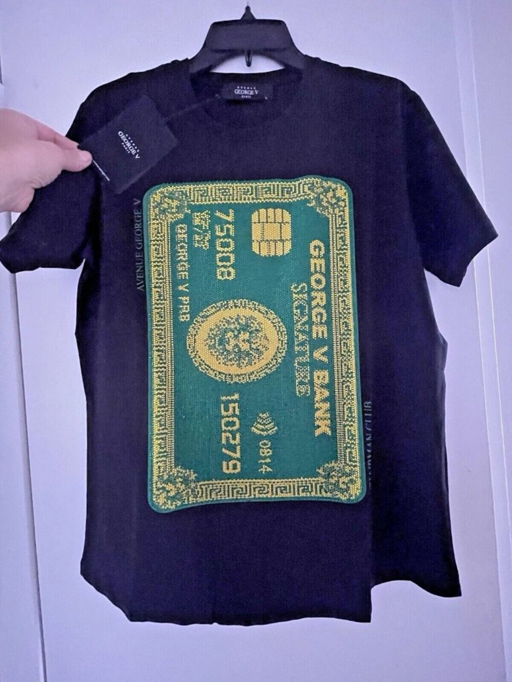 Avenue George V Paris T-Shirt rhinestone GV Men's Black Short Sleeve L 2XL Money